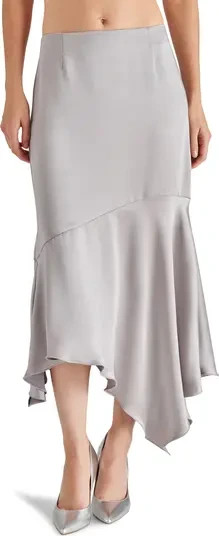 Steve Madden Lucille Satin Asymmetrical Hem Midi Skirt Women's XS Ash Grey