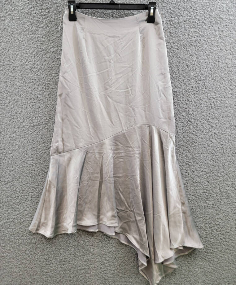 Steve Madden Lucille Satin Asymmetrical Hem Midi Skirt Women's XS Ash Grey