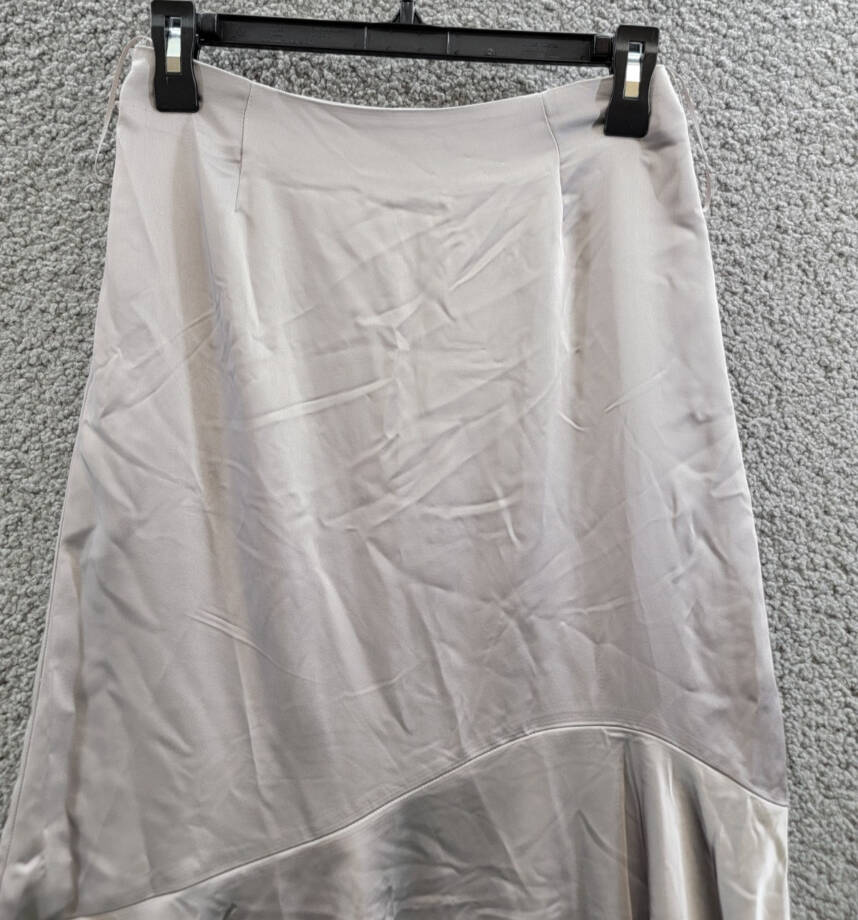 Steve Madden Lucille Satin Asymmetrical Hem Midi Skirt Women's XS Ash Grey