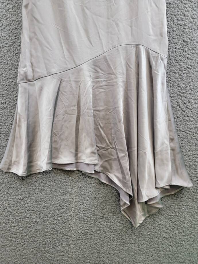 Steve Madden Lucille Satin Asymmetrical Hem Midi Skirt Women's XS Ash Grey