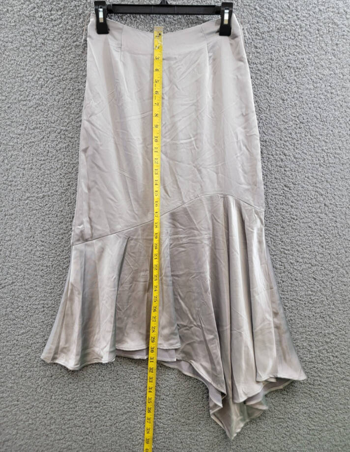 Steve Madden Lucille Satin Asymmetrical Hem Midi Skirt Women's XS Ash Grey