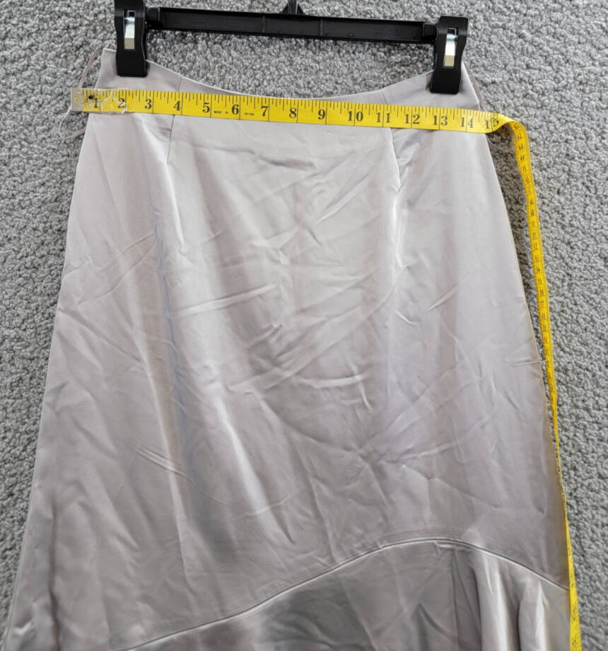 Steve Madden Lucille Satin Asymmetrical Hem Midi Skirt Women's XS Ash Grey