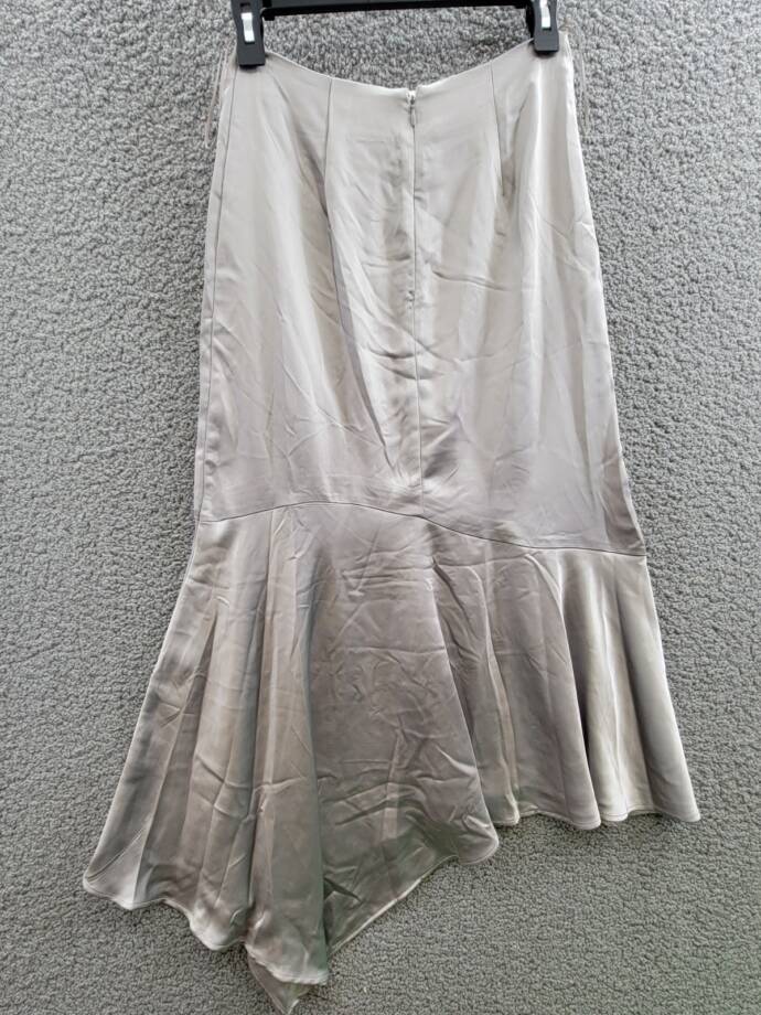 Steve Madden Lucille Satin Asymmetrical Hem Midi Skirt Women's XS Ash Grey