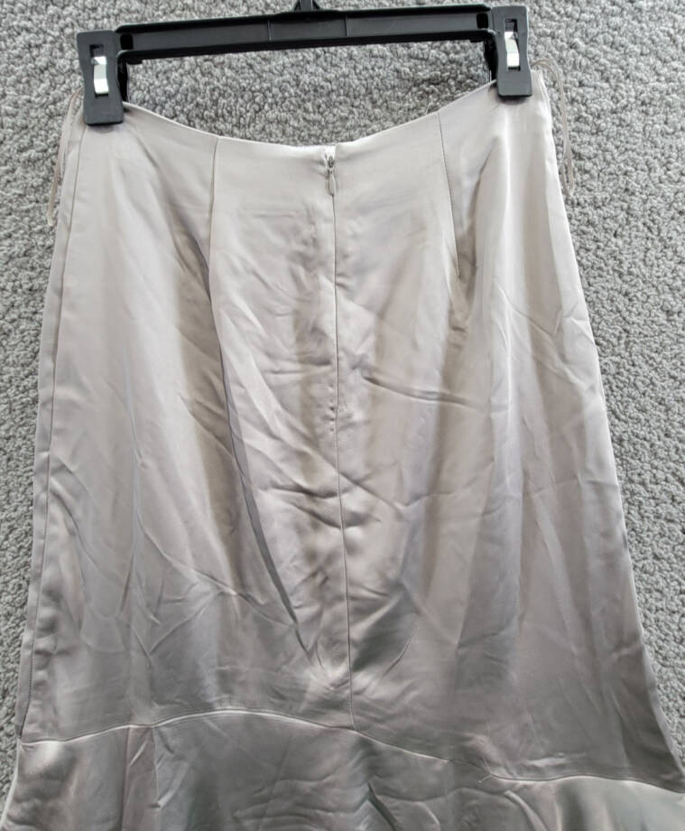 Steve Madden Lucille Satin Asymmetrical Hem Midi Skirt Women's XS Ash Grey