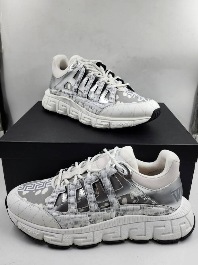 Versace Trigeca Low Top Sneakers Men's 45/12US White/Gray Mix Print Lace Up