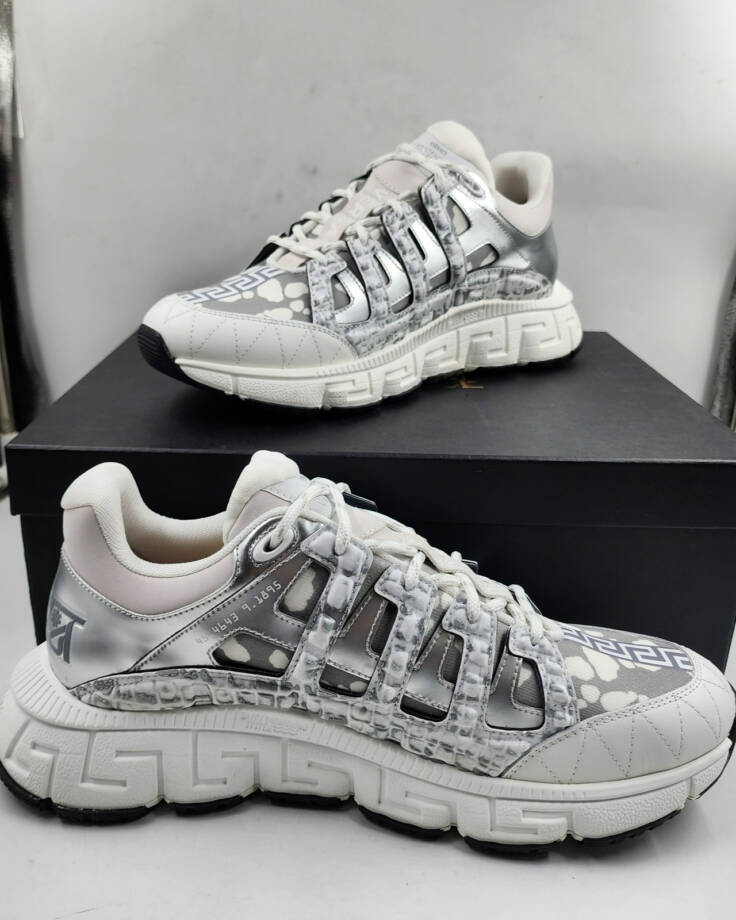 Versace Trigeca Low Top Sneakers Men's 45/12US White/Gray Mix Print Lace Up