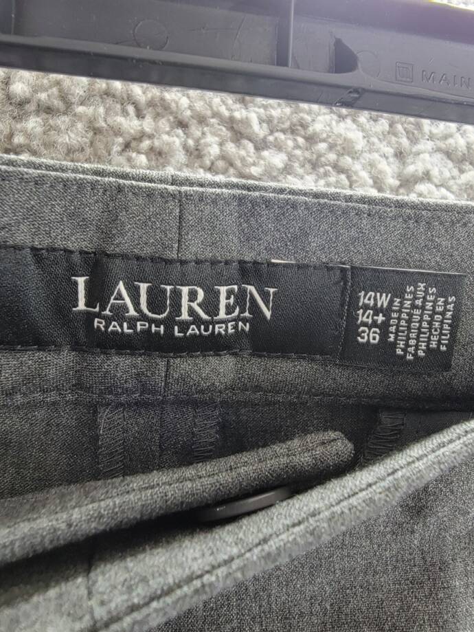 Lauren Ralph Lauren Plus Size Straight Leg Pants Women's 14W Gray Heather Zip