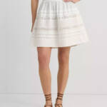 Lauren Ralph Lauren Lace-Trim A-Line Miniskirt Women's L White Elastic Waist