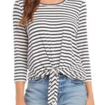 Karen Kane Stripe Tie Front Top Women's Small Navy/White Crewneck Pullover Style