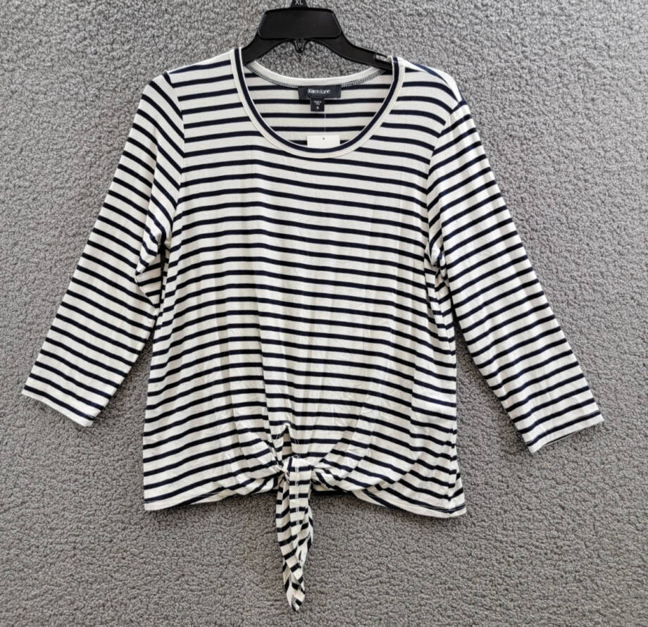 Karen Kane Stripe Tie Front Top Women's Small Navy/White Crewneck Pullover Style