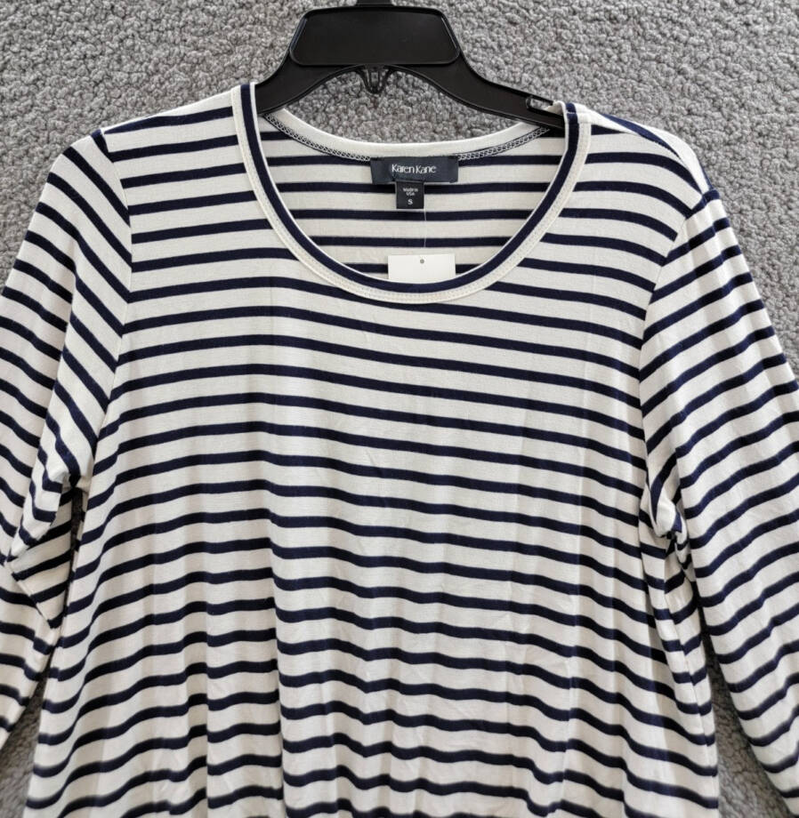 Karen Kane Stripe Tie Front Top Women's Small Navy/White Crewneck Pullover Style