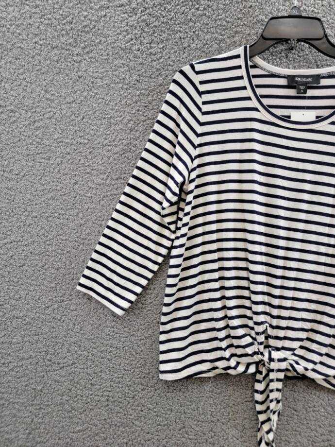 Karen Kane Stripe Tie Front Top Women's Small Navy/White Crewneck Pullover Style