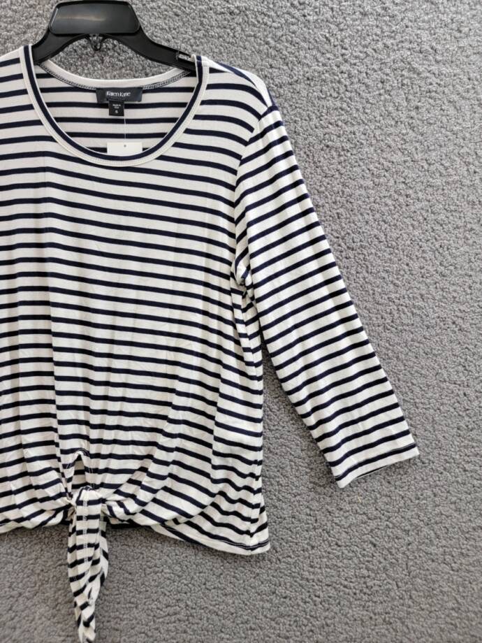 Karen Kane Stripe Tie Front Top Women's Small Navy/White Crewneck Pullover Style