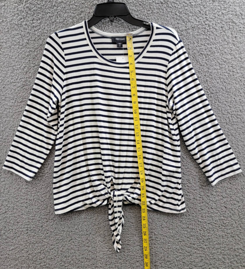 Karen Kane Stripe Tie Front Top Women's Small Navy/White Crewneck Pullover Style