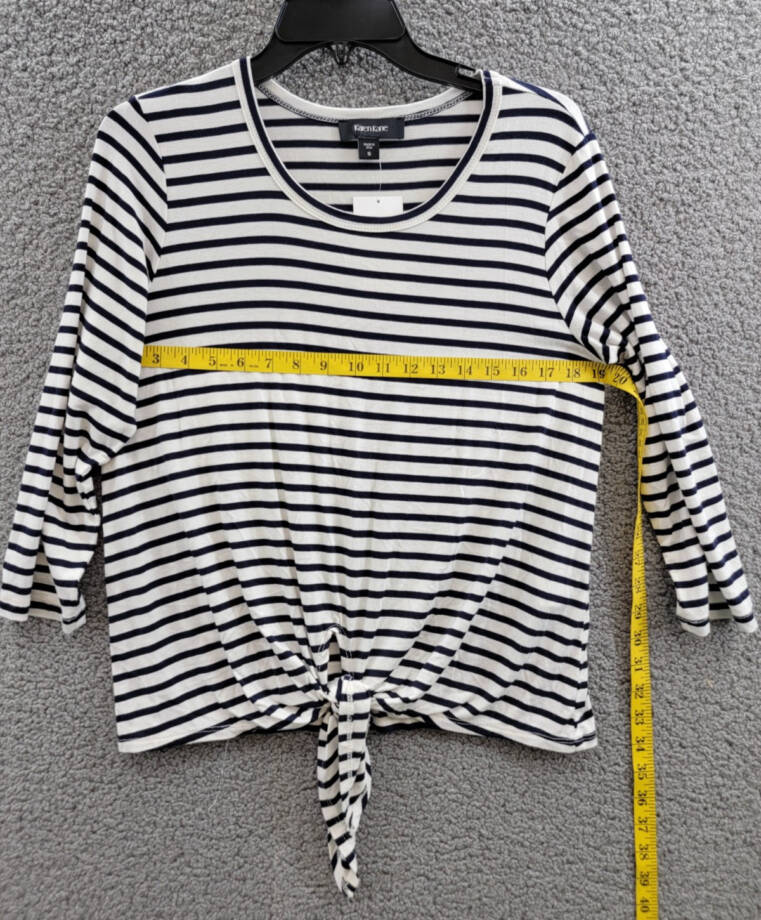 Karen Kane Stripe Tie Front Top Women's Small Navy/White Crewneck Pullover Style