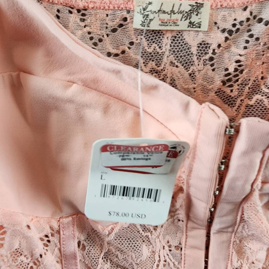 Free People Lace Night Rhythm Bodysuit Top Women's L Light Pink Hook & Eye Front