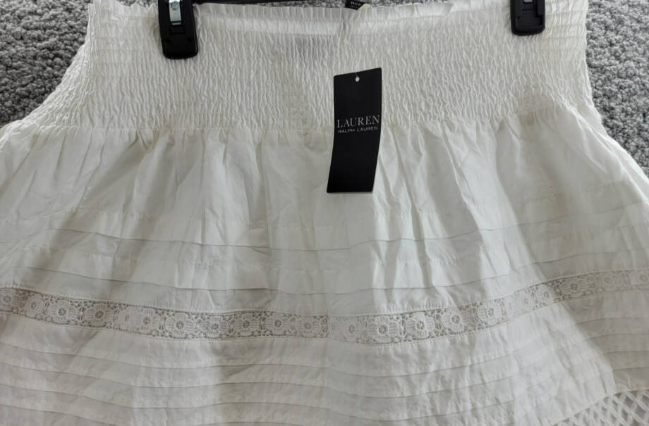 Lauren Ralph Lauren Lace-Trim A-Line Miniskirt Women's L White Elastic Waist