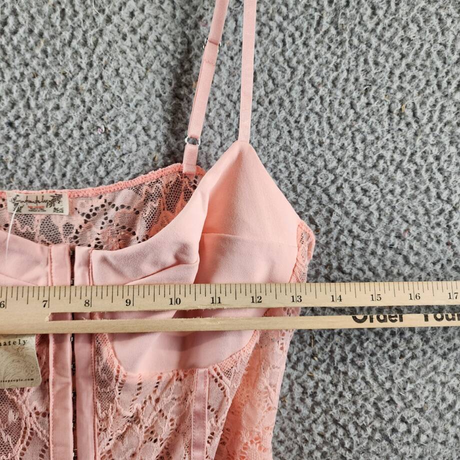 Free People Lace Night Rhythm Bodysuit Top Women's L Light Pink Hook & Eye Front