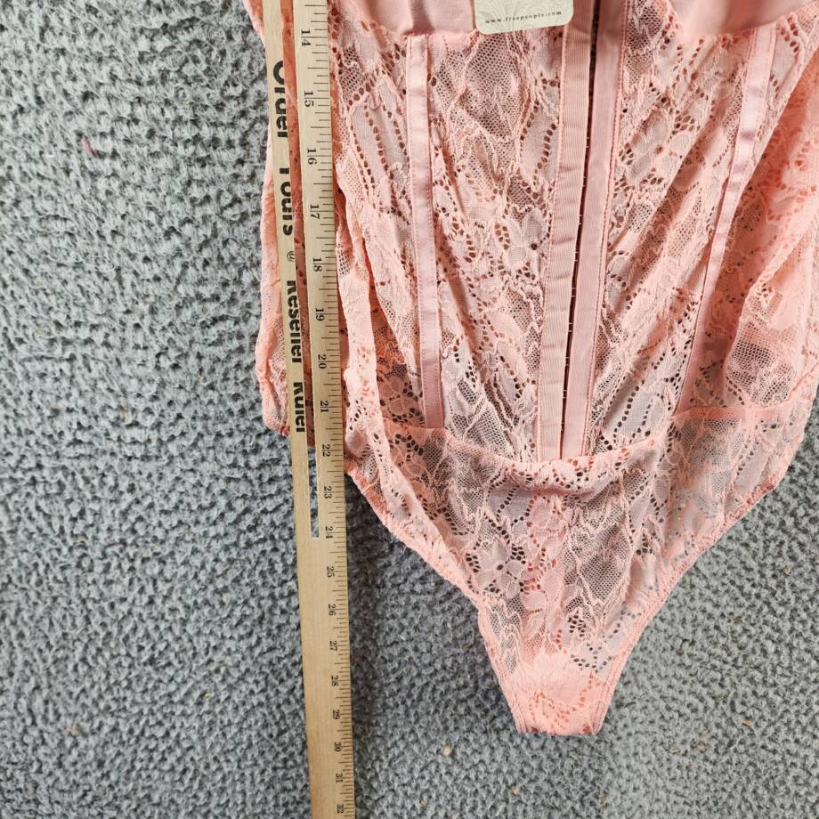 Free People Lace Night Rhythm Bodysuit Top Women's L Light Pink Hook & Eye Front