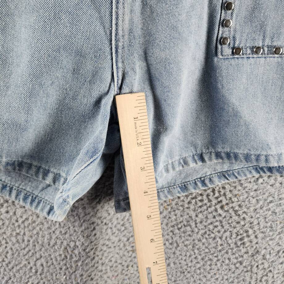 Gracia Embellished Shorts Women's L Blue Denim Side Pockets Button Zip Closure