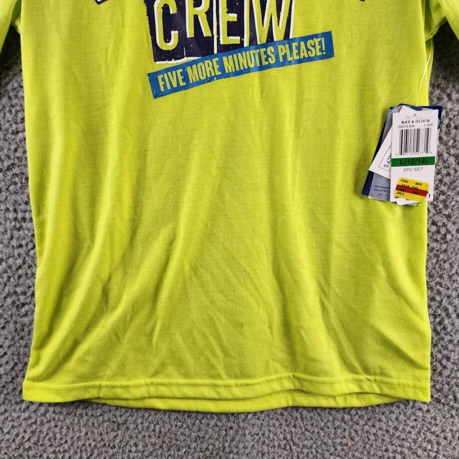 Max & Olivia Snooze Tee Boys L 12/14 Lime Crew Neck Short Sleeve Pullover