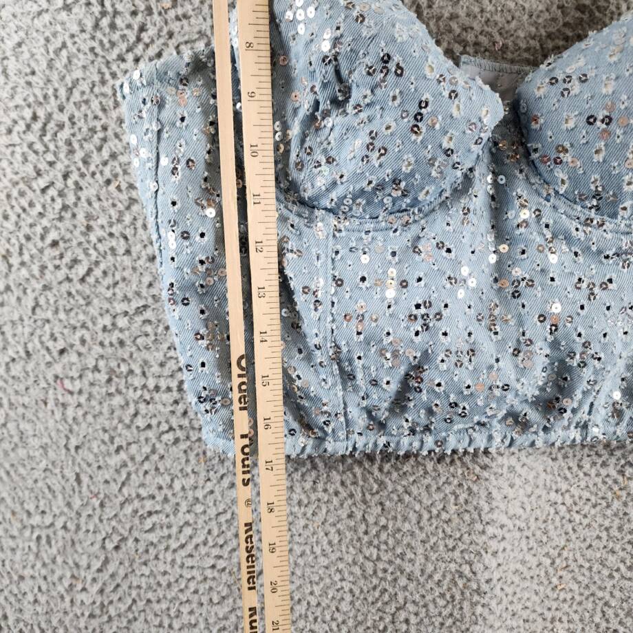 Gracia Sequins Corset Tank Top Women's L Denim Adjustable Strap Hook & Eye