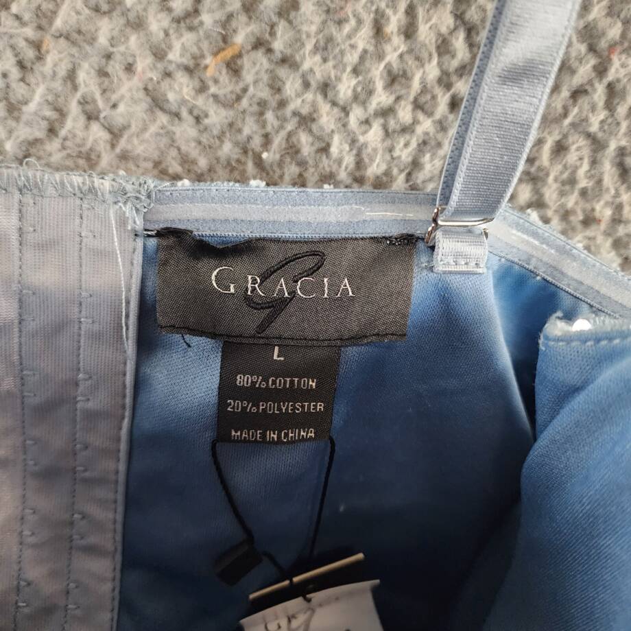 Gracia Sequins Corset Tank Top Women's L Denim Adjustable Strap Hook & Eye