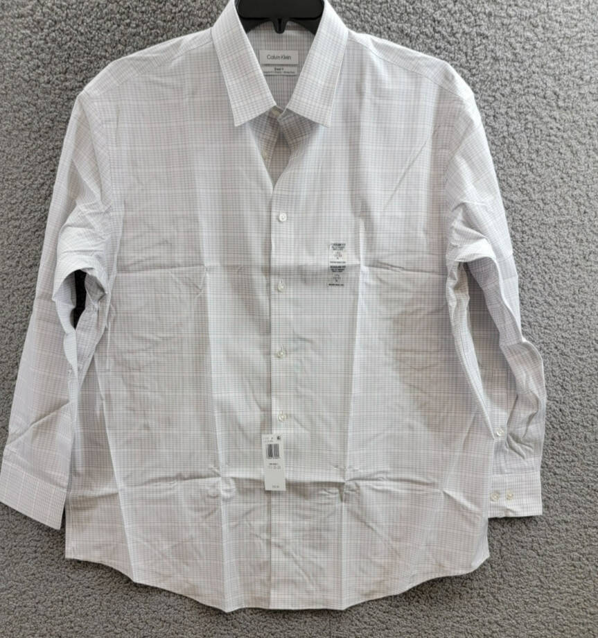 Calvin Klein Steel Regular Fit Stretch Dress Shirt Men's 17.5 32-33 Gray Multi