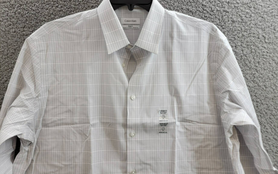 Calvin Klein Steel Regular Fit Stretch Dress Shirt Men's 17.5 32-33 Gray Multi