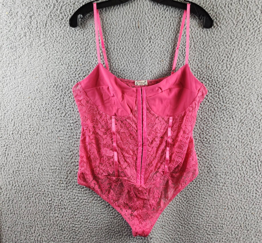 Free People Night Rhythm Lace Bodysuit Women's XL Raspberry Sorbet Adjustable