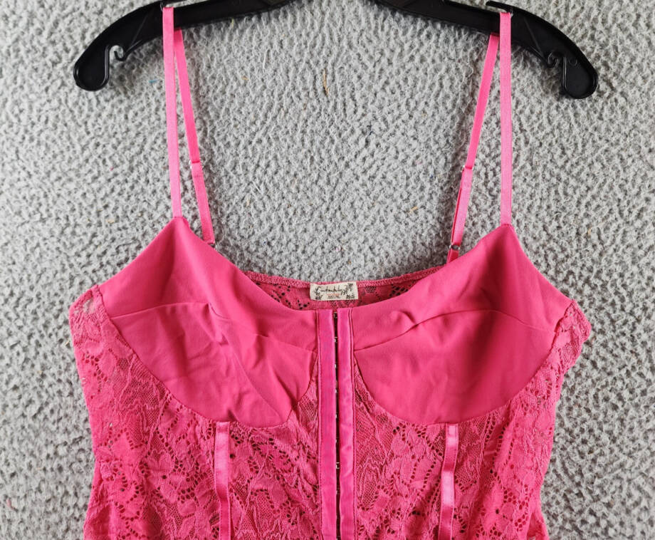 Free People Night Rhythm Lace Bodysuit Women's XL Raspberry Sorbet Adjustable