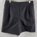 AQUA Pleated Faux Fly Shorts Womens XS Black W/ Side Pockets Elastic Back Waist