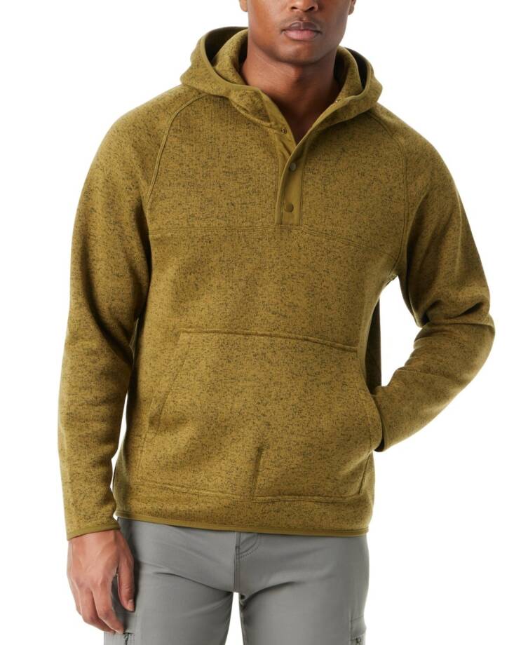 BASS OUTDOOR Regular-Fit Mixed-Media 1/4-Snap Hoodie Men's S Fir Green Heather