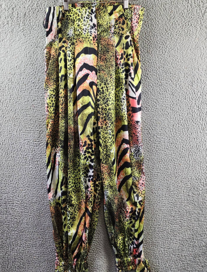 Gracia Printed Parachute Pants Women's S Green Multi Elastic Cuffs High Rise