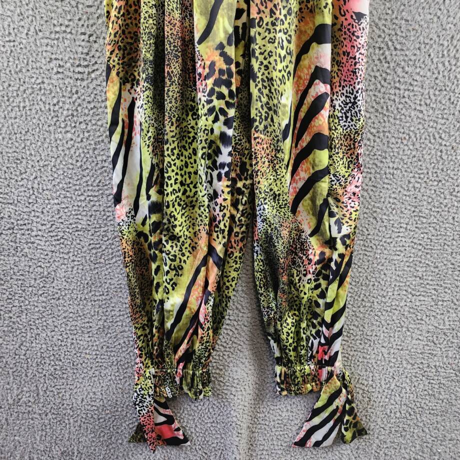 Gracia Printed Parachute Pants Women's S Green Multi Elastic Cuffs High Rise