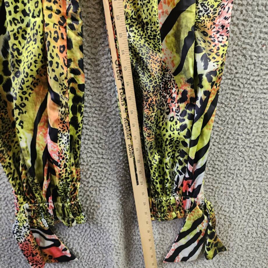 Gracia Printed Parachute Pants Women's S Green Multi Elastic Cuffs High Rise