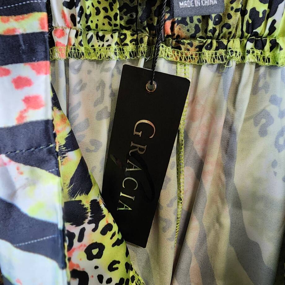 Gracia Printed Parachute Pants Women's S Green Multi Elastic Cuffs High Rise