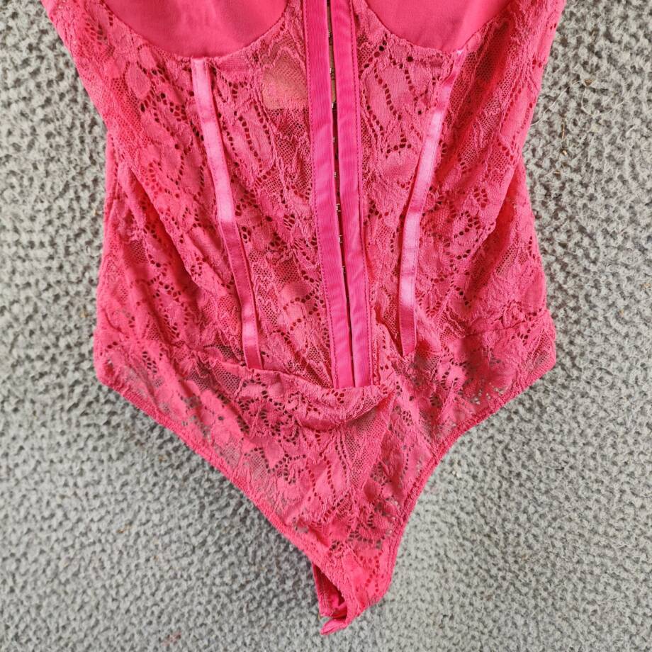 Free People Night Rhythm Lace Bodysuit Women's S Raspberry Sorbet Adjustable