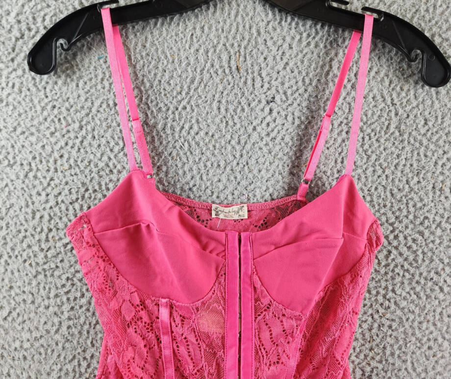 Free People Night Rhythm Lace Bodysuit Women's S Raspberry Sorbet Adjustable