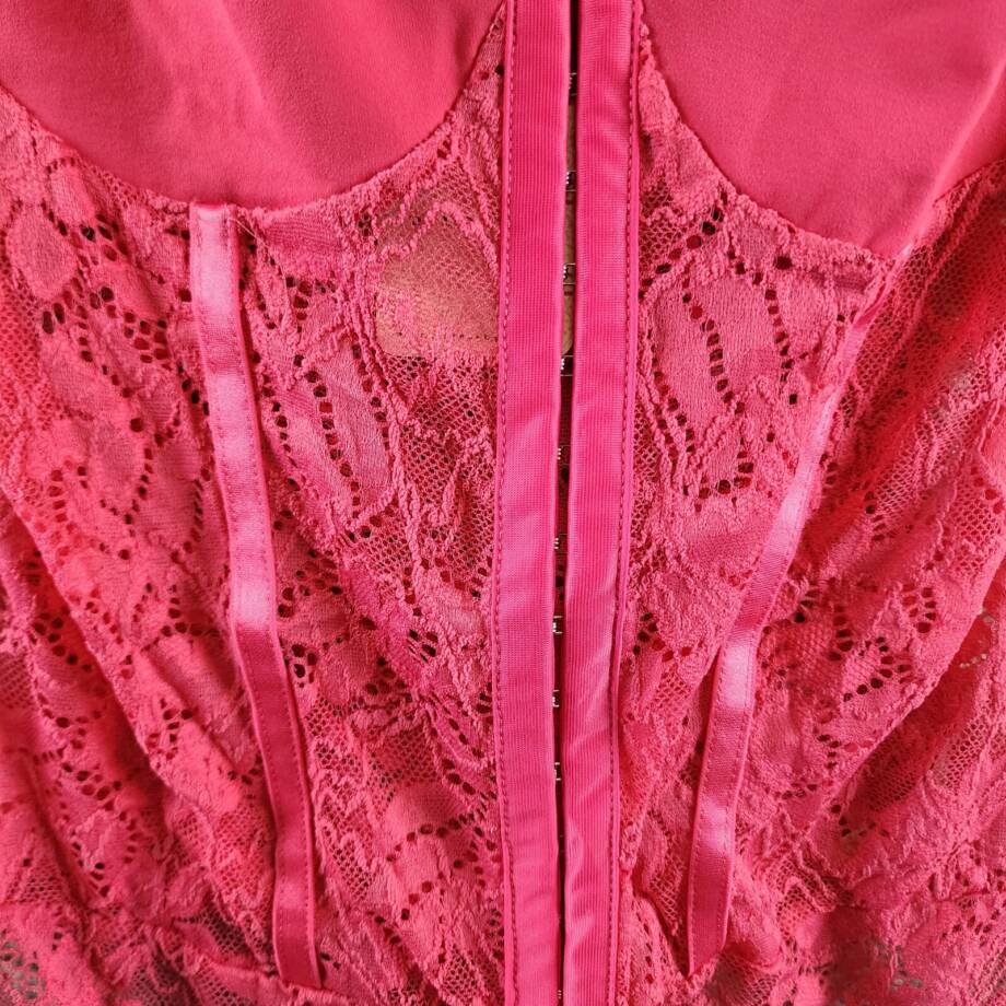 Free People Night Rhythm Lace Bodysuit Women's S Raspberry Sorbet Adjustable