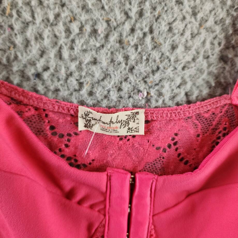 Free People Night Rhythm Lace Bodysuit Women's S Raspberry Sorbet Adjustable