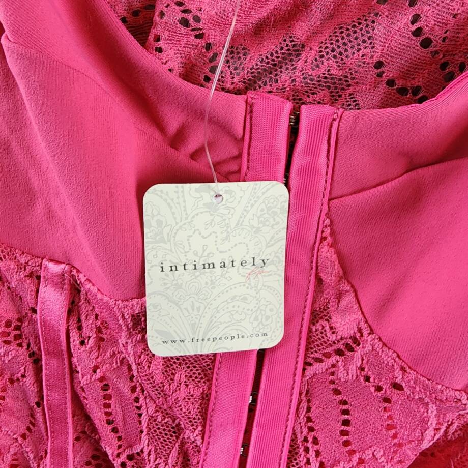 Free People Night Rhythm Lace Bodysuit Women's S Raspberry Sorbet Adjustable