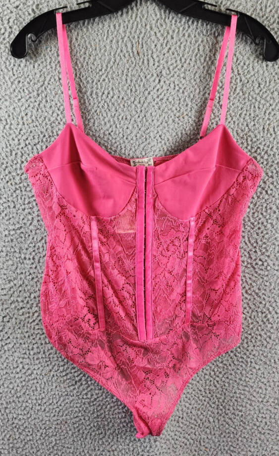 FREE PEOPLE Intimately Thong Bodysuit L Raspberry Sorbet Adjustable Straps
