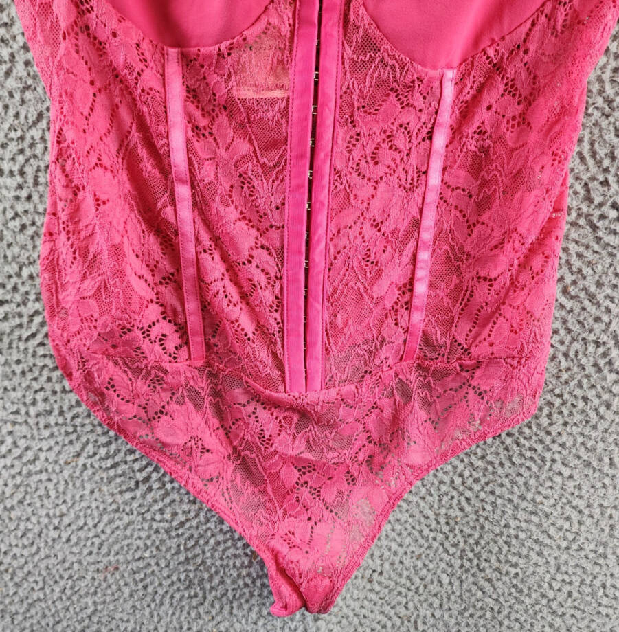 FREE PEOPLE Intimately Thong Bodysuit L Raspberry Sorbet Adjustable Straps