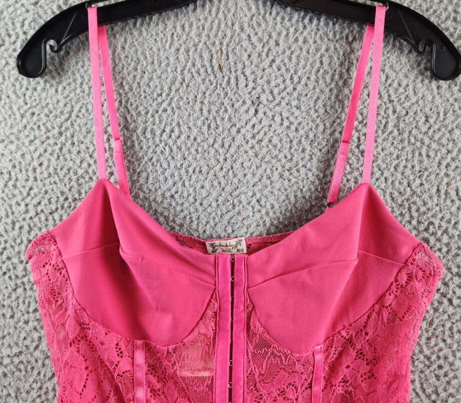 FREE PEOPLE Intimately Thong Bodysuit L Raspberry Sorbet Adjustable Straps