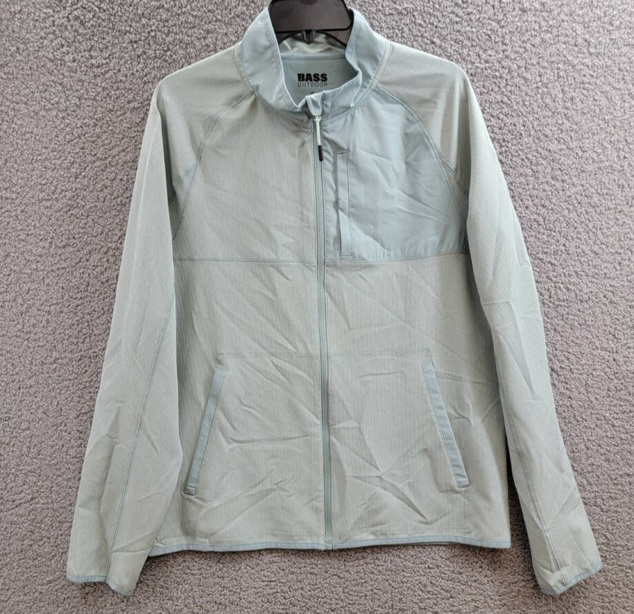 Bass Outdoor Full Zip Trail Jacket Men's M Silver Blue Cationic Long Sleeve