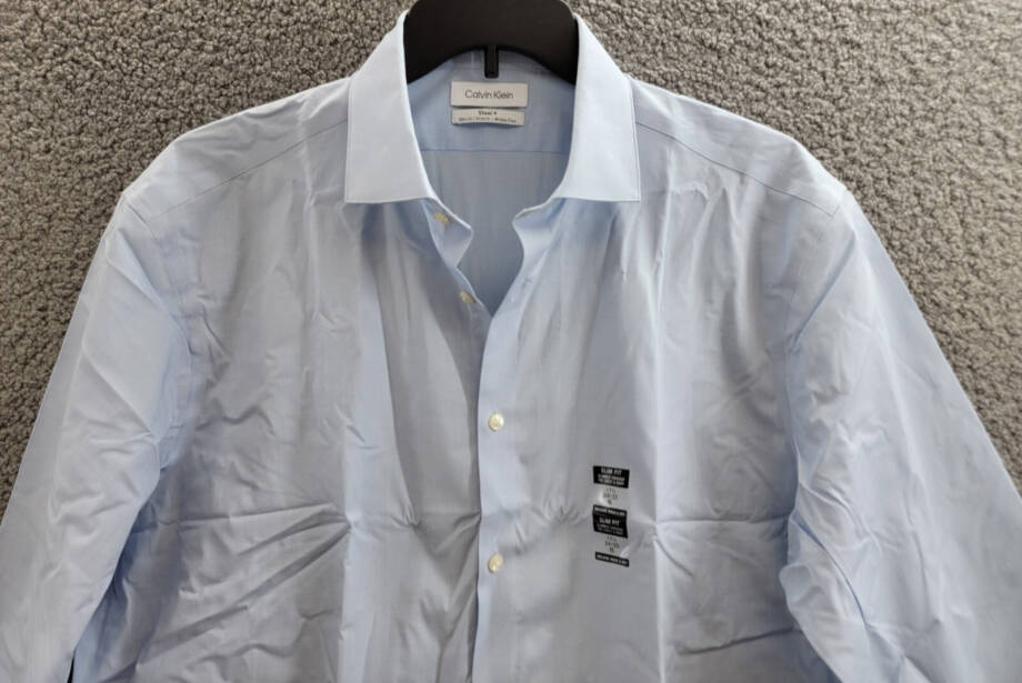 Calvin Klein Steel + Slim-Fit Wrinkle-Free Dress Shirt Men's 17.5 34/35 Blue