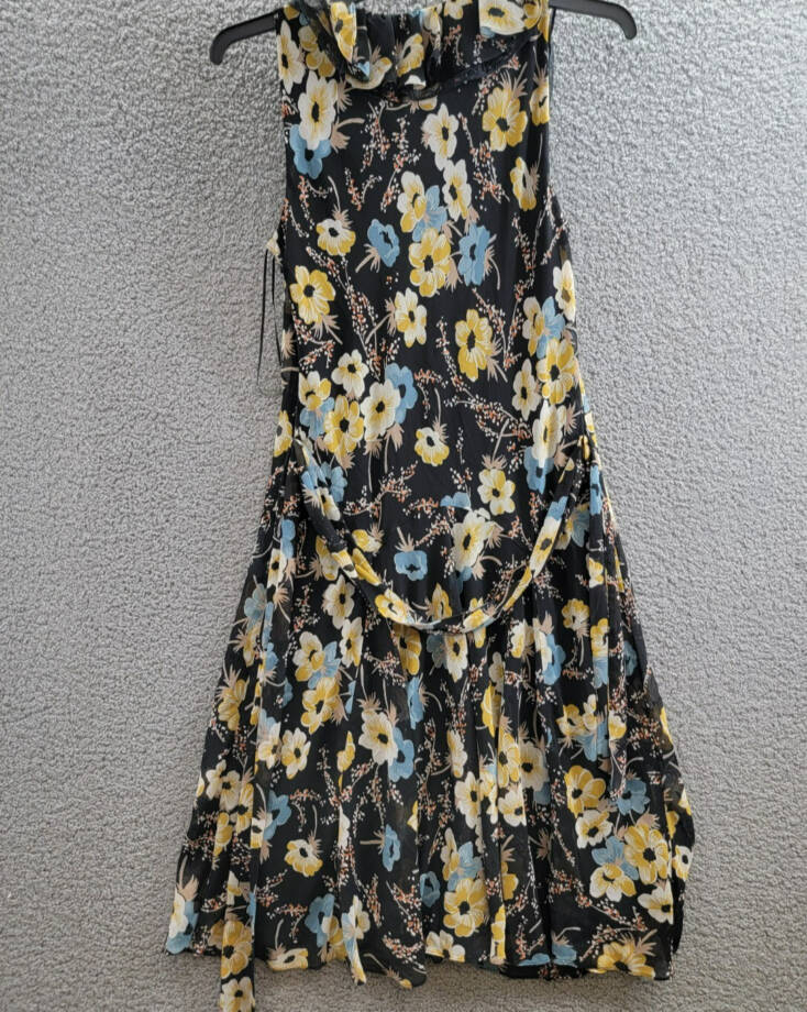 Lauren Ralph Lauren Belted Floral A-Line Dress Women's 10 Black Multi Side Zip