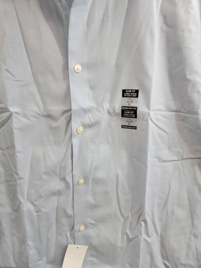 Calvin Klein Steel + Slim-Fit Wrinkle-Free Dress Shirt Men's 17.5 34/35 Blue