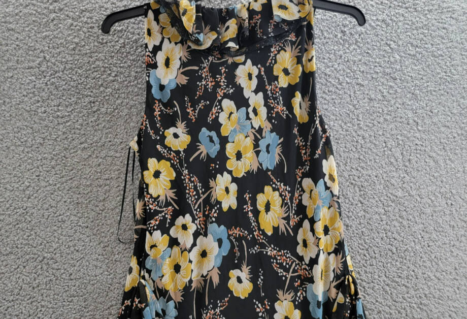 Lauren Ralph Lauren Belted Floral A-Line Dress Women's 10 Black Multi Side Zip